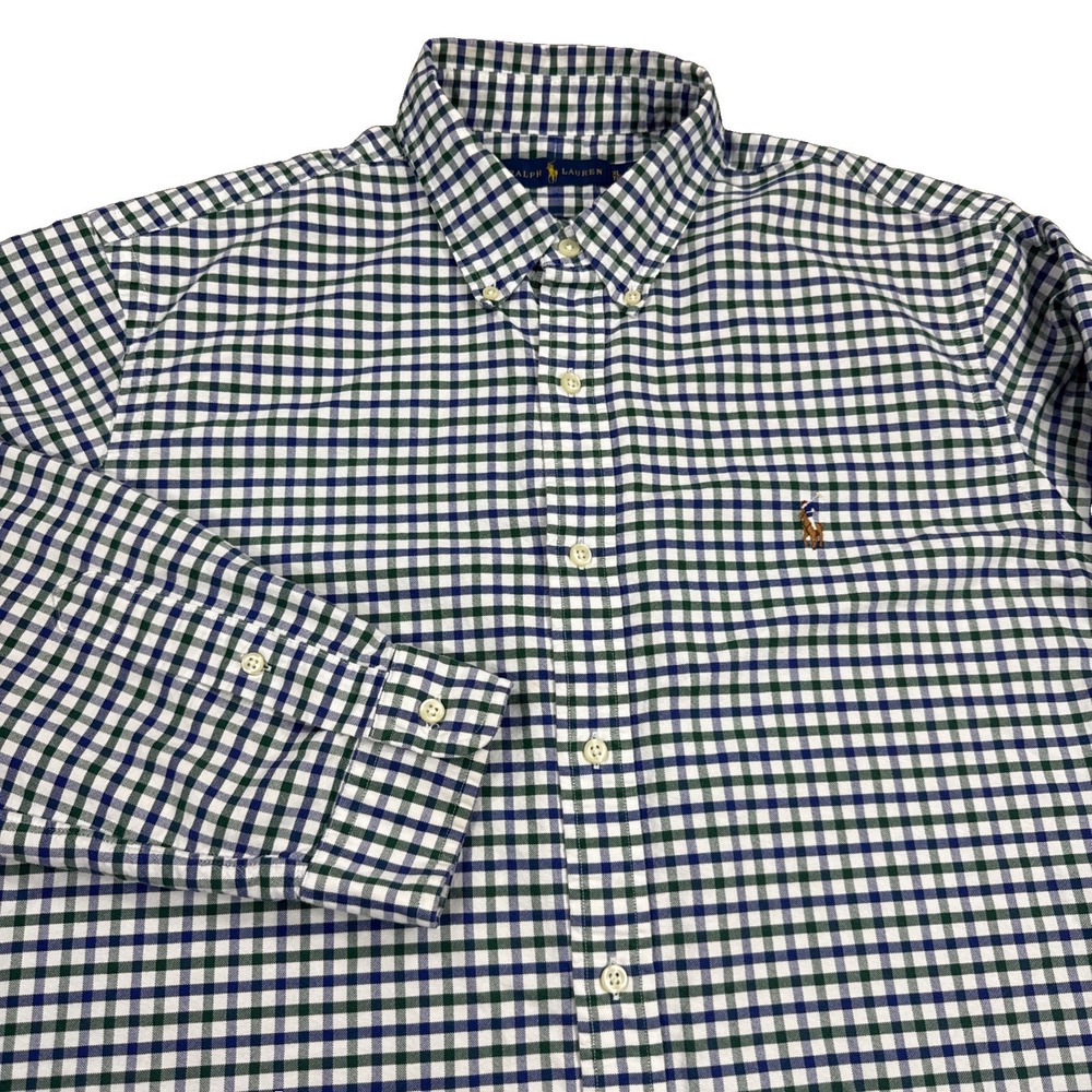 Ralph Lauren Shirt Men's XL Green Blue Check Flesh Pony Long Sleeve Cotton